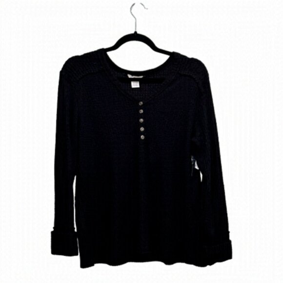 Tops - CASLON Holiday Waffle Knit Black Henley Shirt Size S
